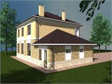 Проект дома D-144. Дом из пеноблоков с гаражом D-144
